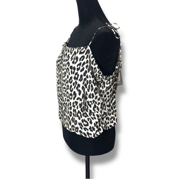 H&M NWT Tie Strap Rouched Back Light Beige/Leopard Print Draped Camisole Top - Picture 3 of 15